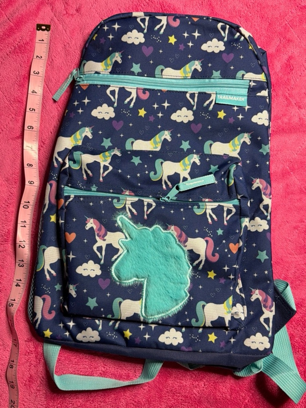 Kids Unicorn Print Backpack in Navy and Teal
